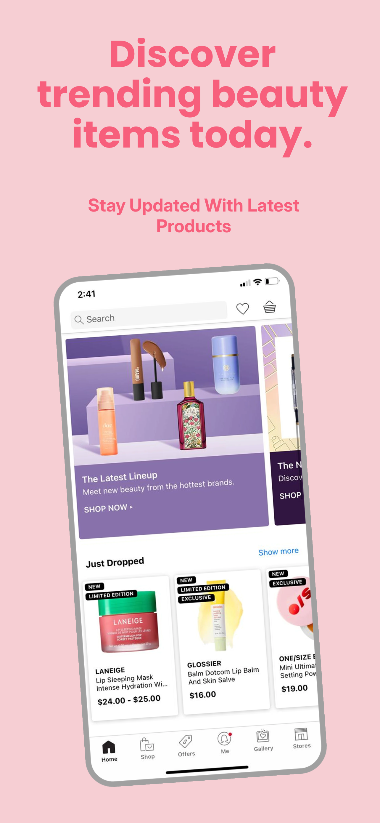 App Store screenshot template for beauty shopping app – product deals browse