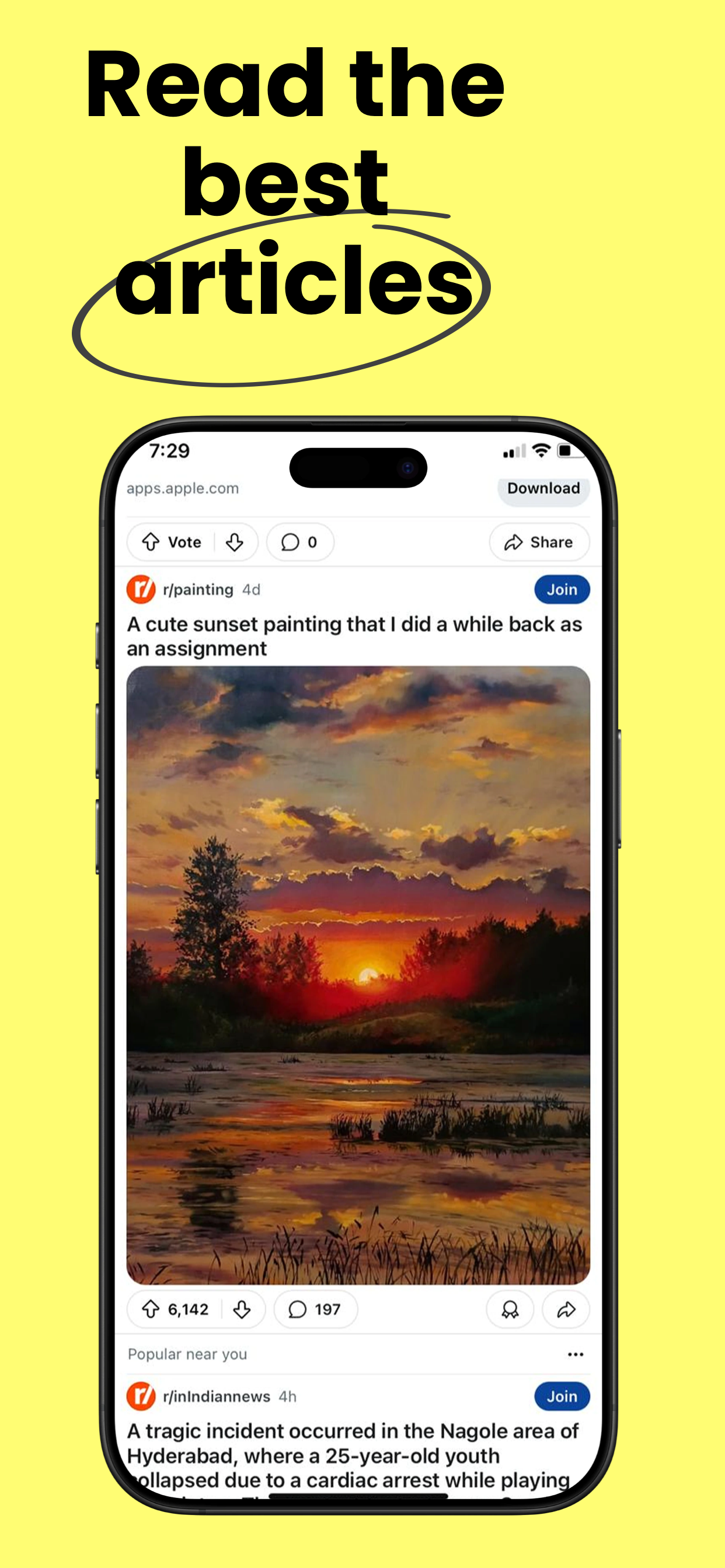App Store screenshot template for news app – read the best articles Reddit style, iPhone 6.5 6.7 6.9