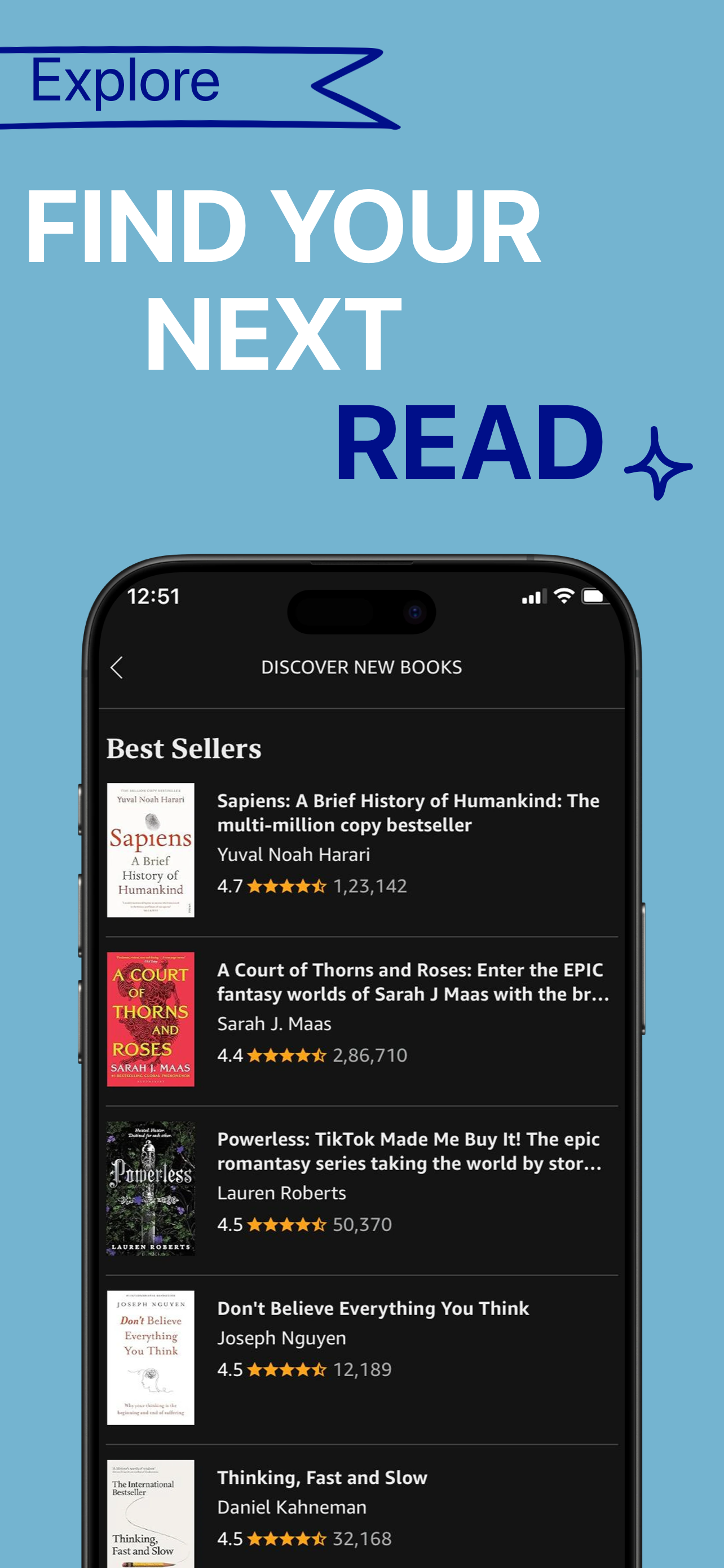 App Store screenshot template for reading app – book discovery grid