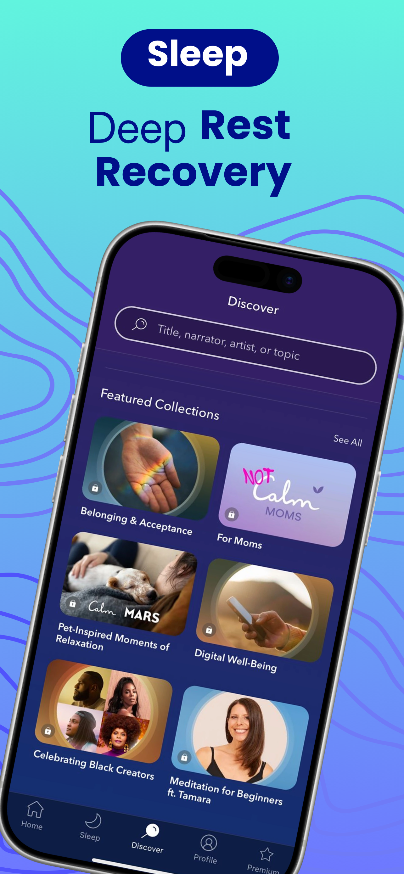 App Store screenshot template for meditation app – discover collections deep rest
