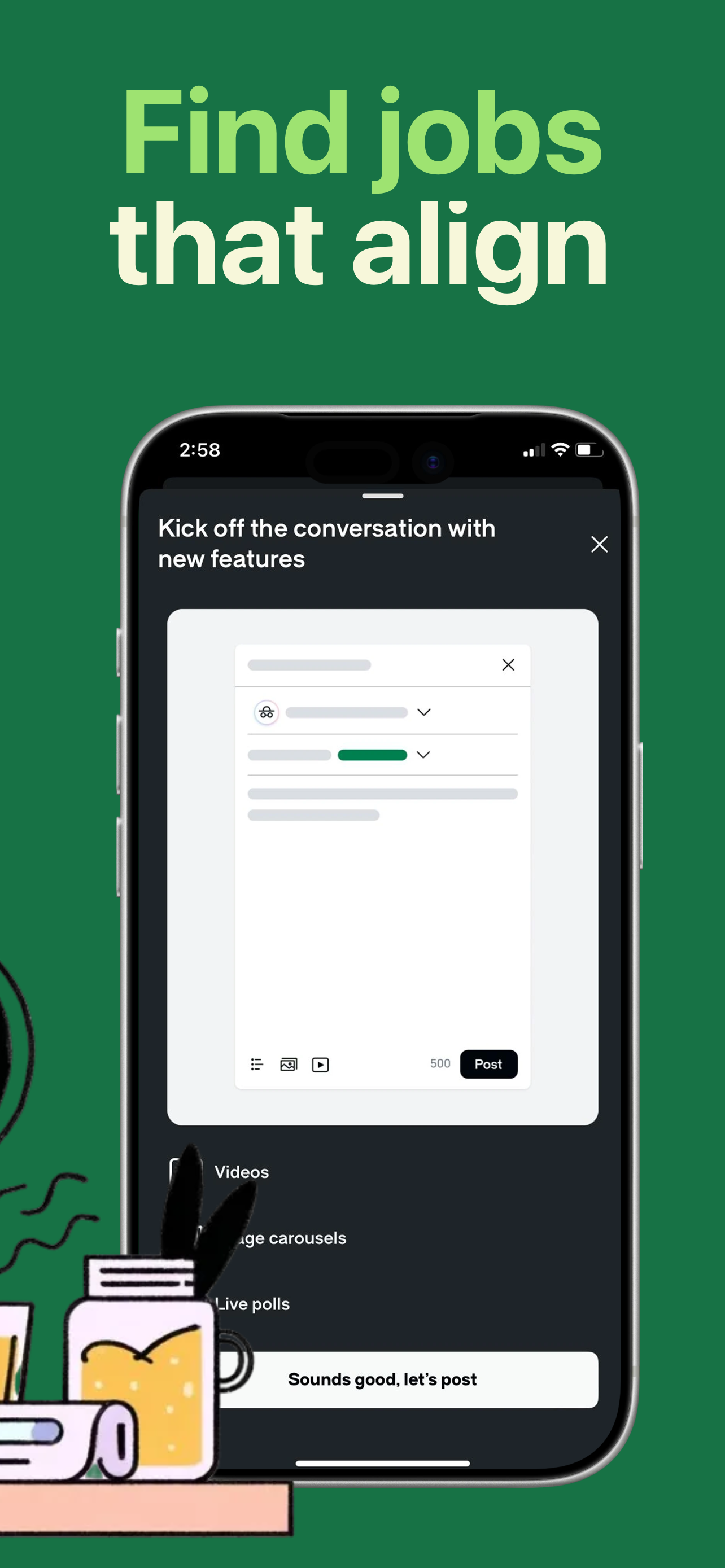 App Store screenshot template for career app – job posting creation flow