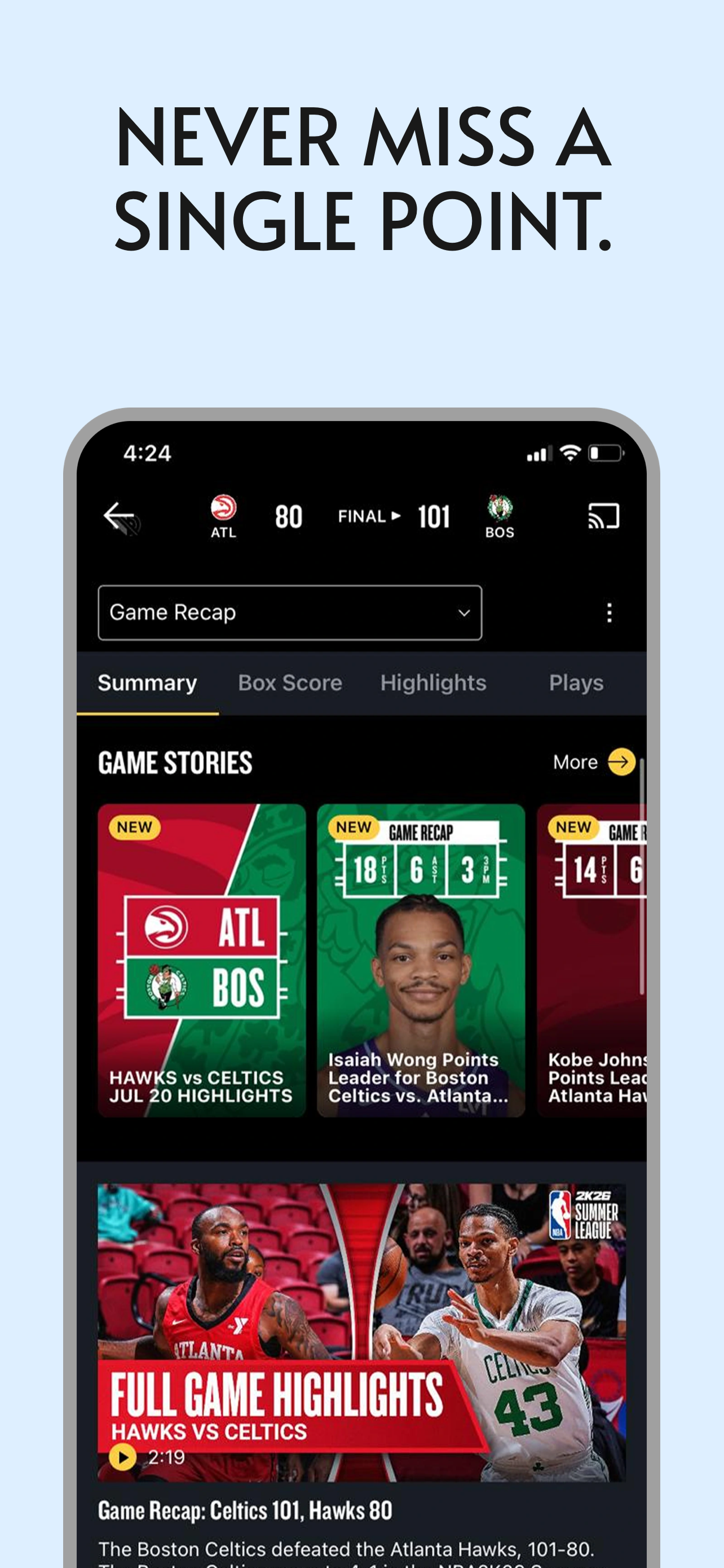 App Store screenshot template for sports app – game recap box score