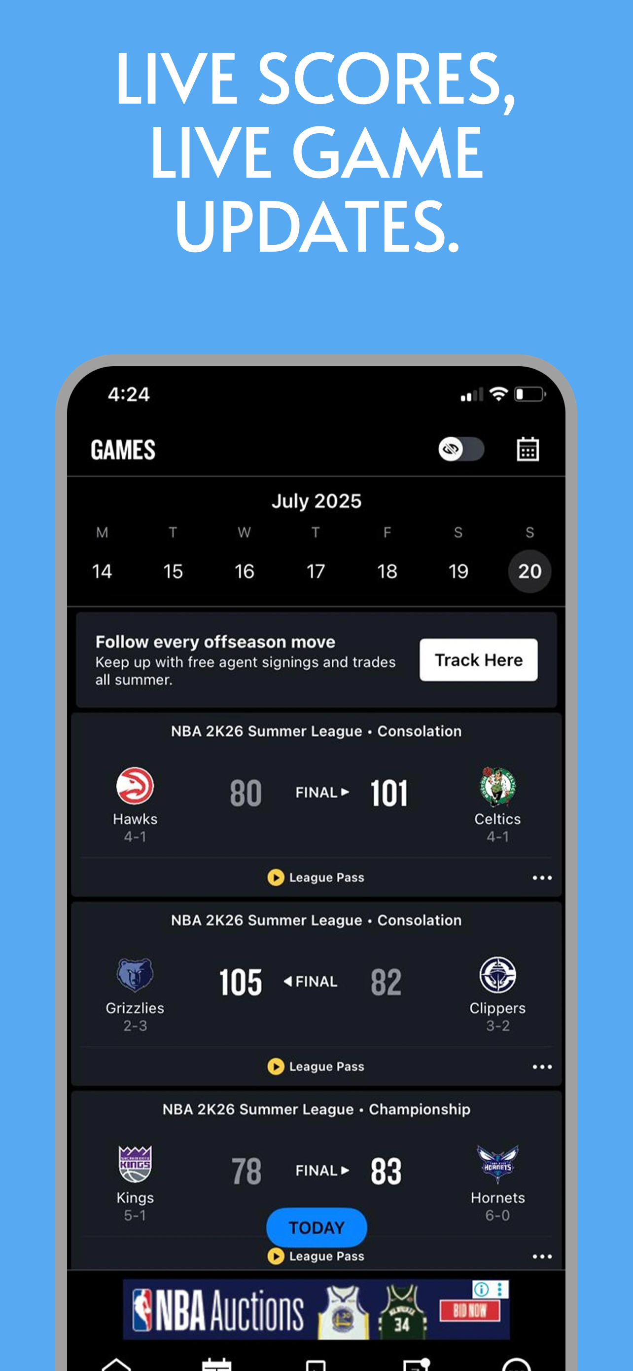 App Store screenshot template for sports app – live game schedule calendar