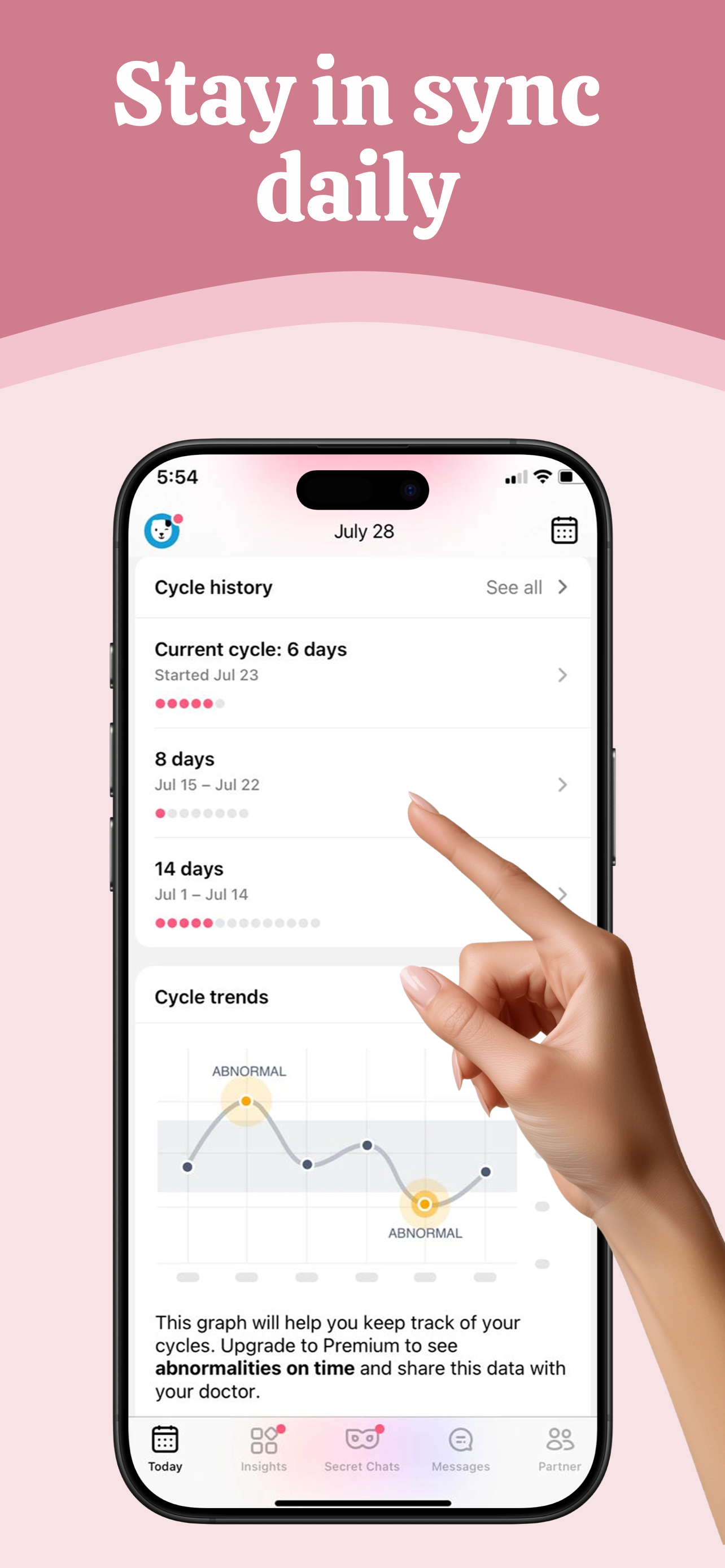 App Store screenshot template for women health app – stay in sync daily cycle tracking, iPhone 6.5 6.7 6.9