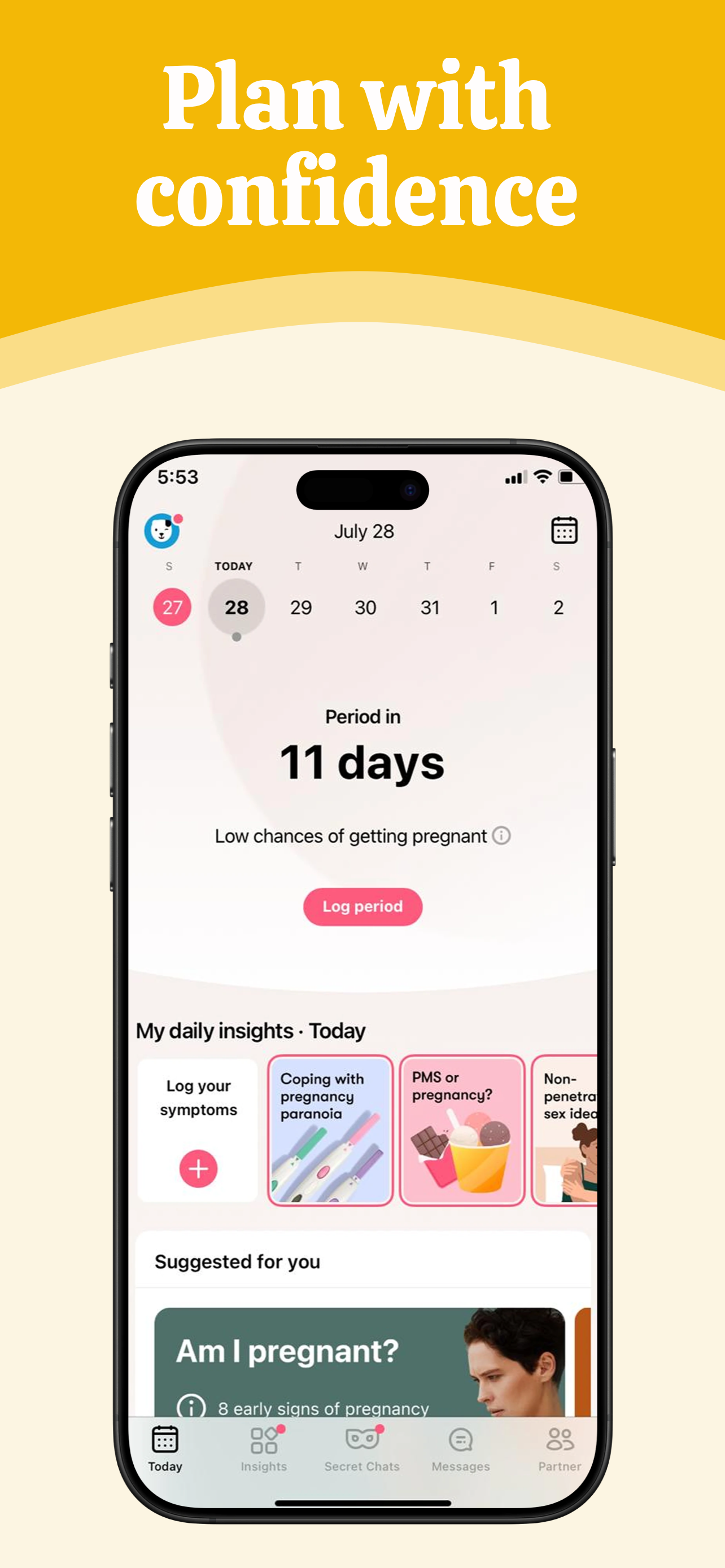 App Store screenshot template for women health app – cycle history calendar