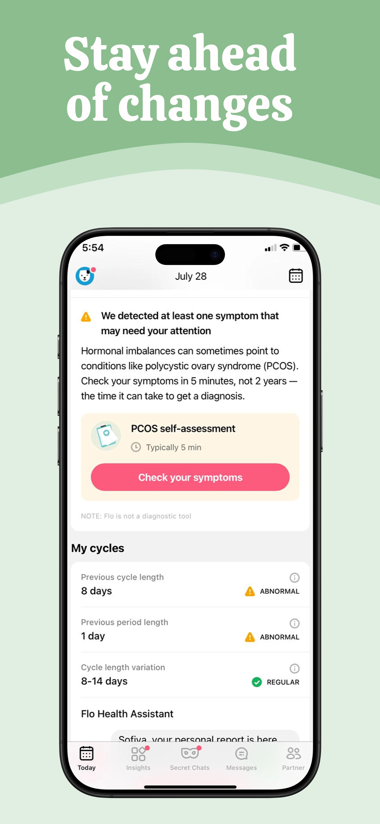 App Store screenshot template for women health app – daily symptoms log