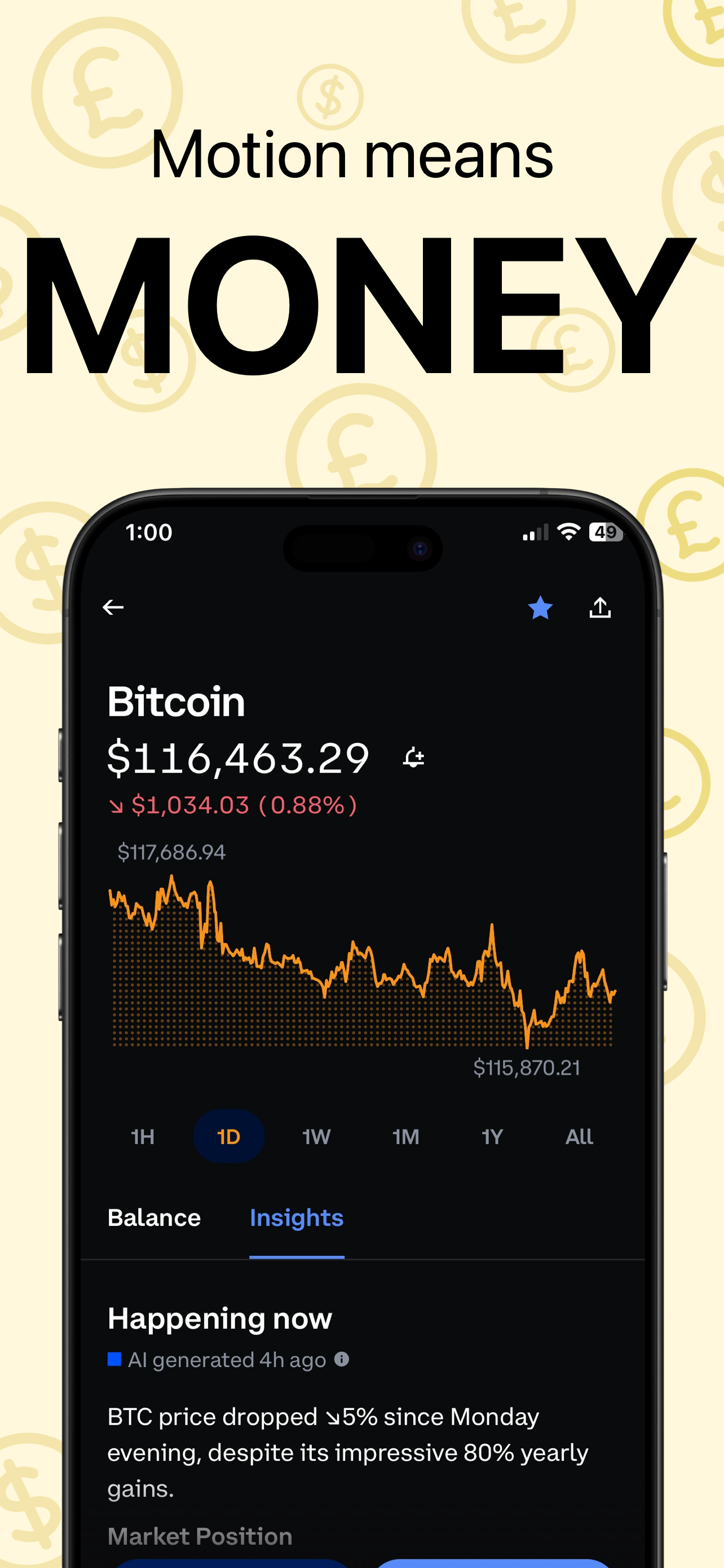 App Store screenshot template for finance app – spending overview dashboard