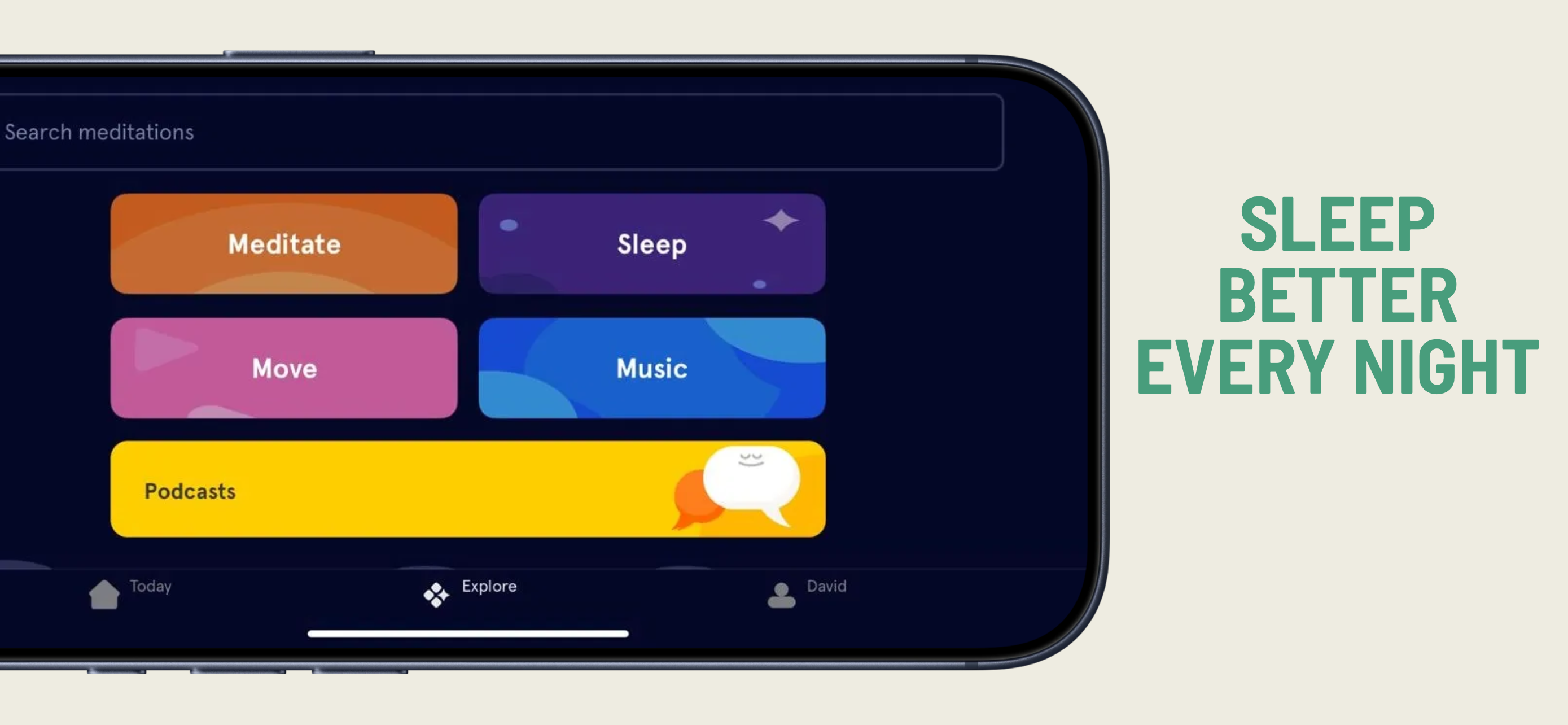 App Store landscape screenshot template for podcast app – sleep and wellness episodes