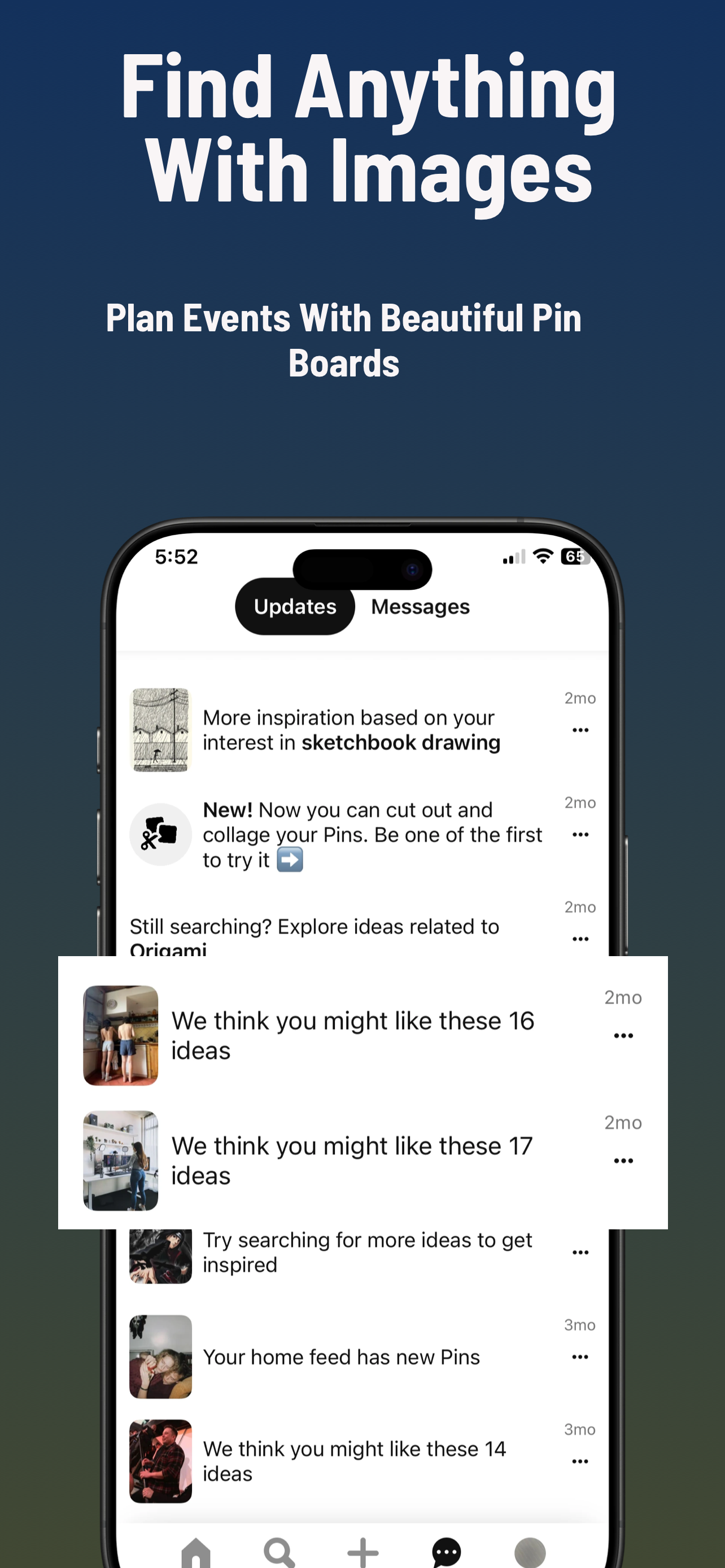 App Store screenshot template for inspiration app – Pinterest style image grid