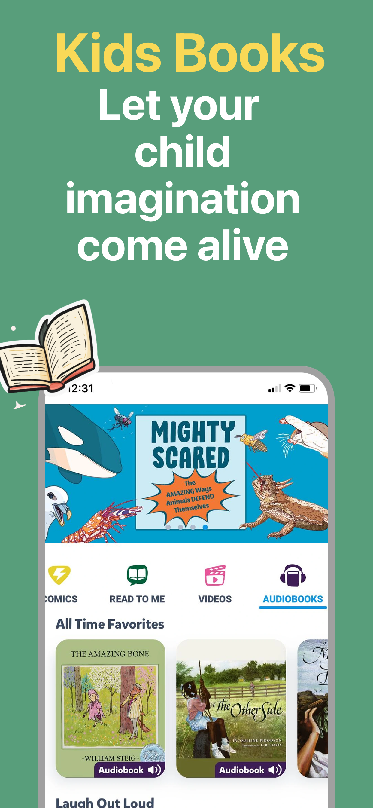 App Store screenshot template for kids reading app – let your child imagination come alive, iPhone 6.5 6.7 6.9