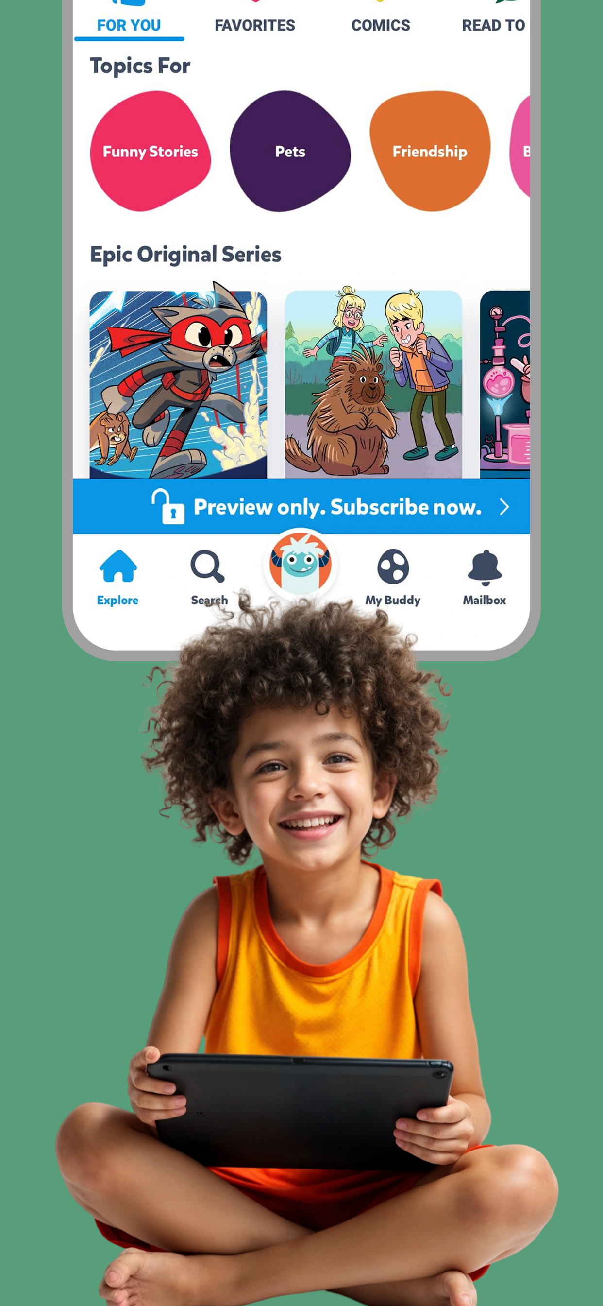 App Store screenshot template for kids reading app – all time favorites shelf