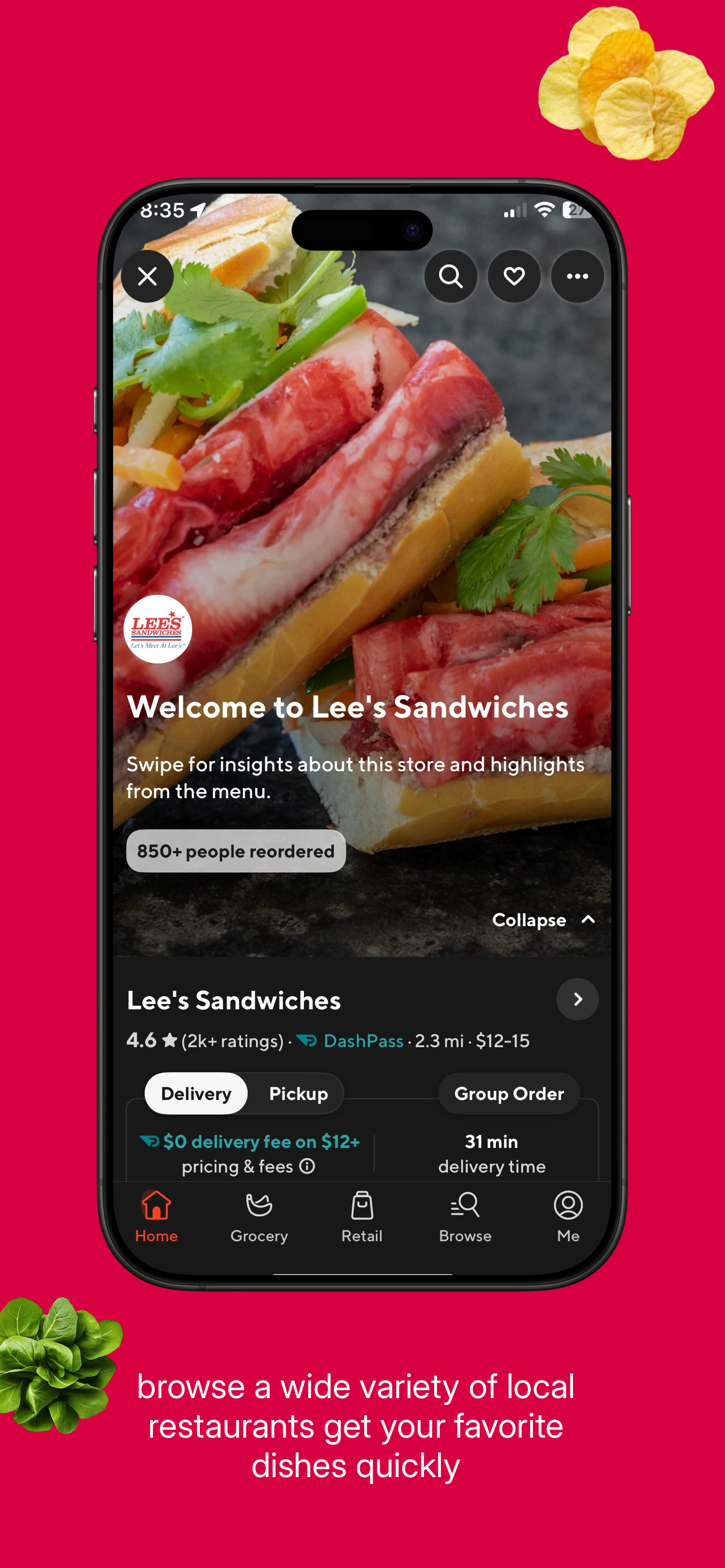 App Store screenshot template for food delivery app – restaurant menu browse