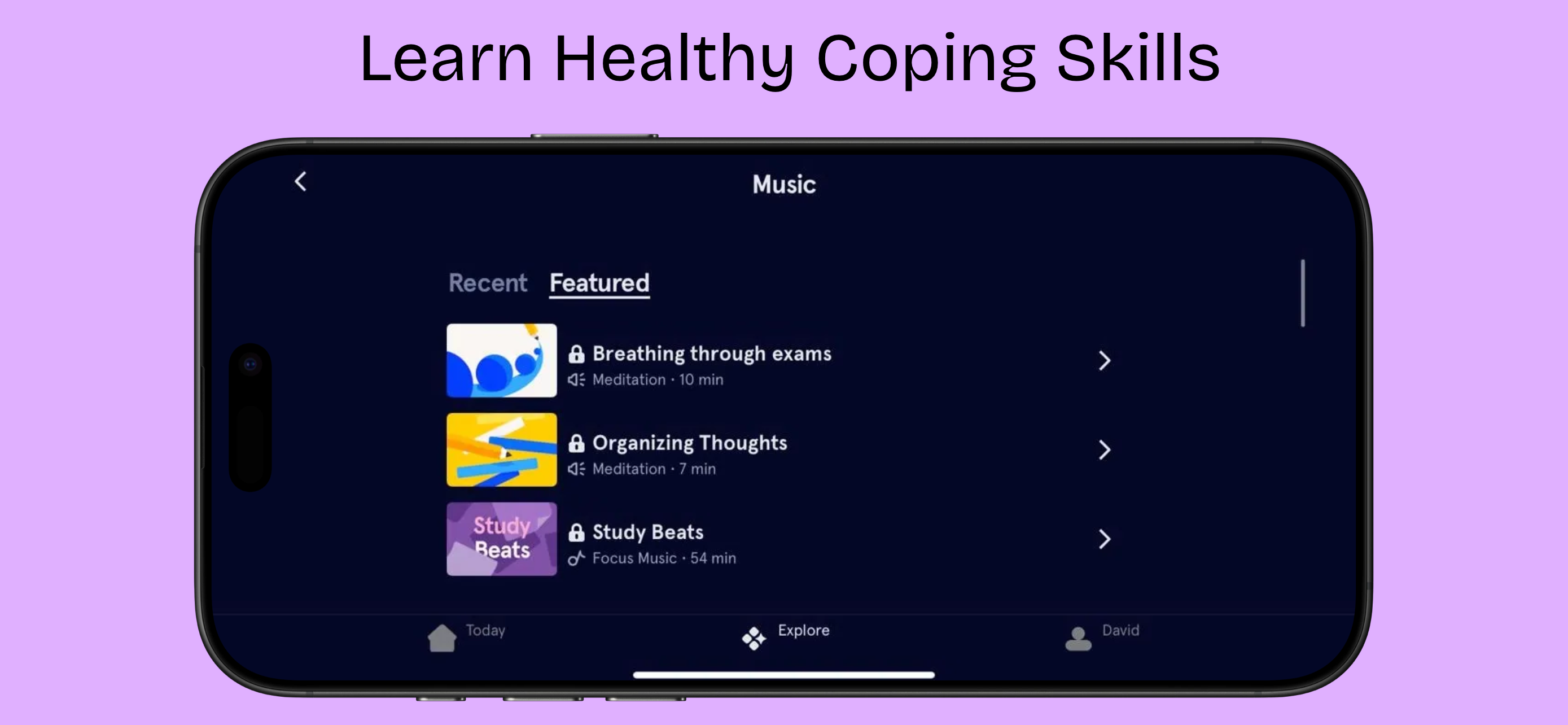 App Store landscape screenshot template for meditation app – daily streak and progress