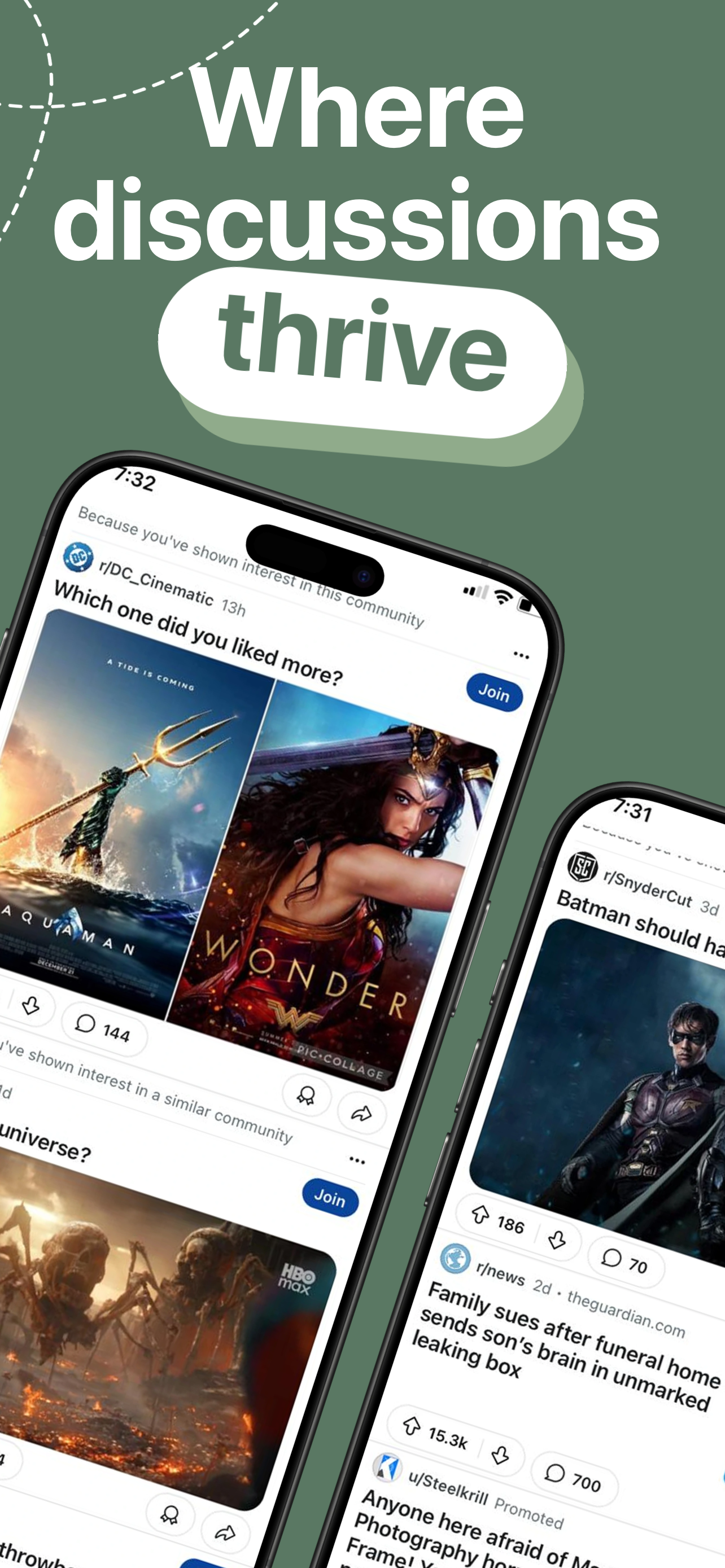App Store screenshot template for community app – discussions and posts