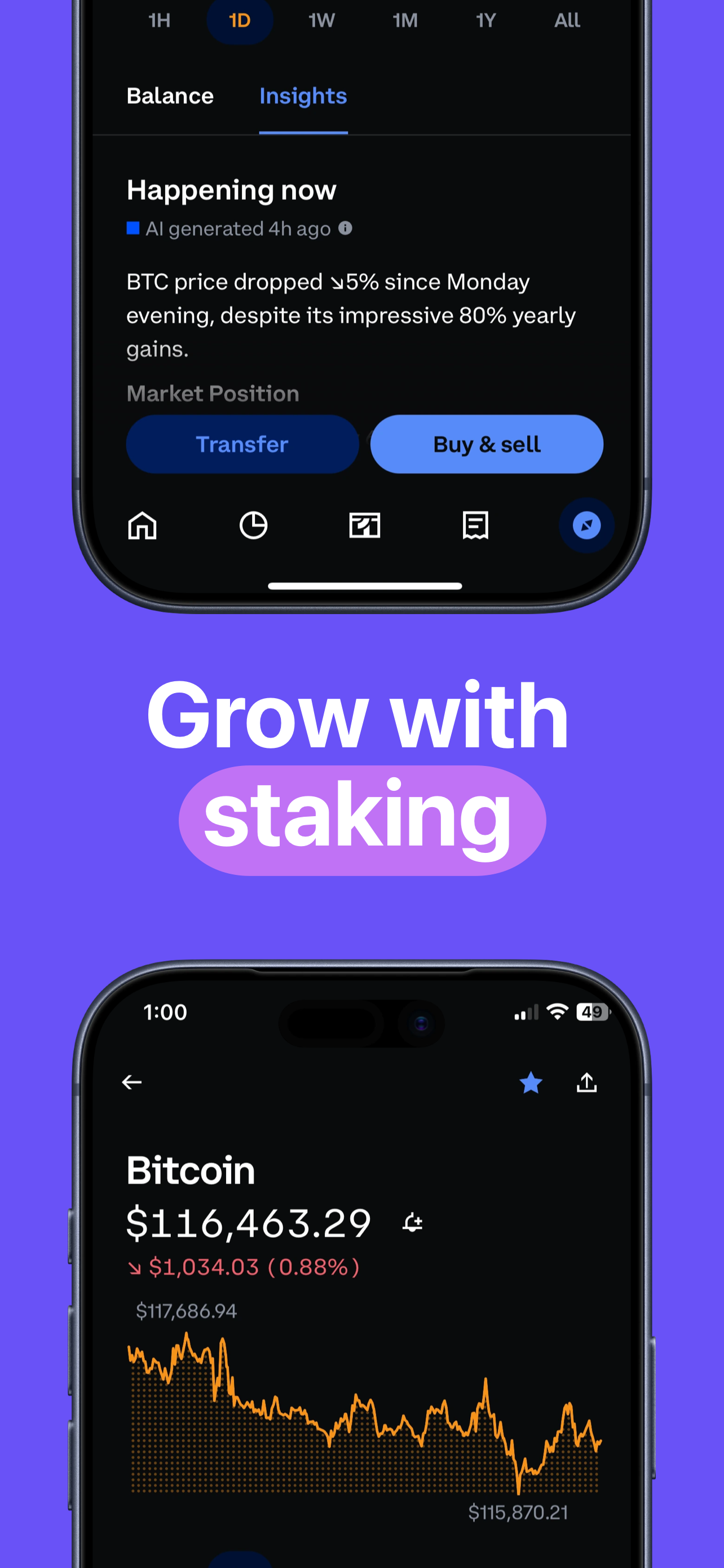 App Store screenshot template for investment app – portfolio performance chart