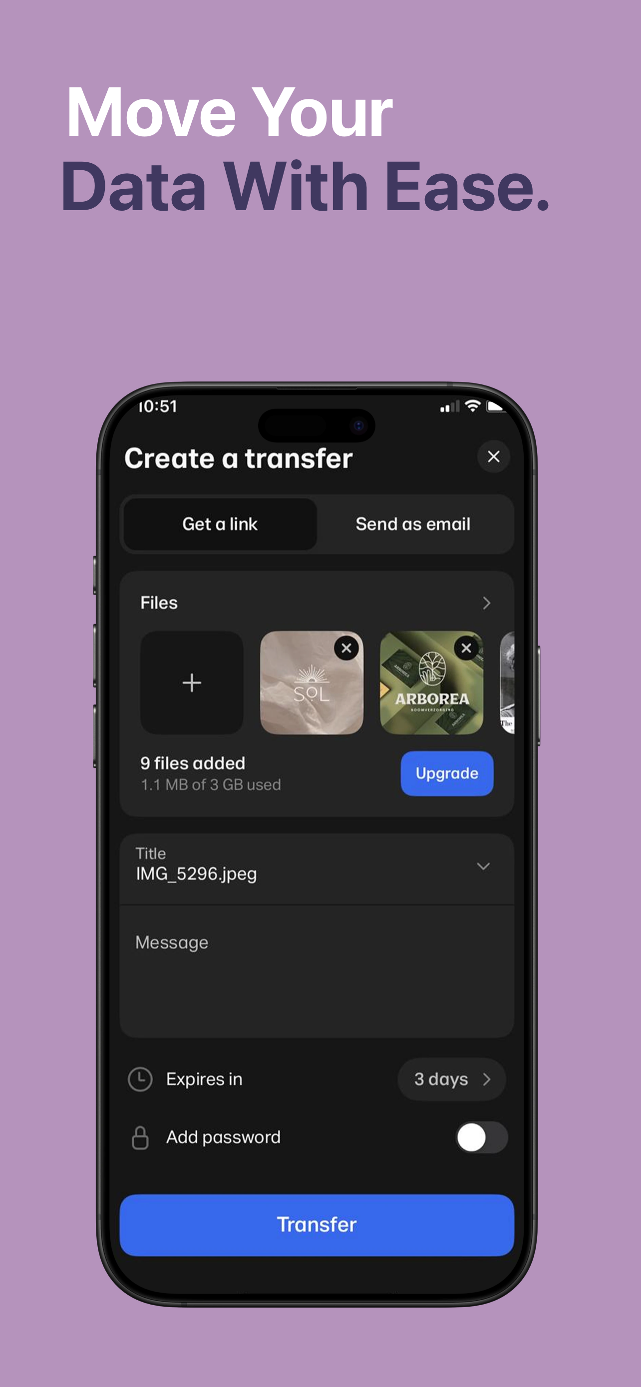 App Store screenshot template for file sharing app – transfer progress screen