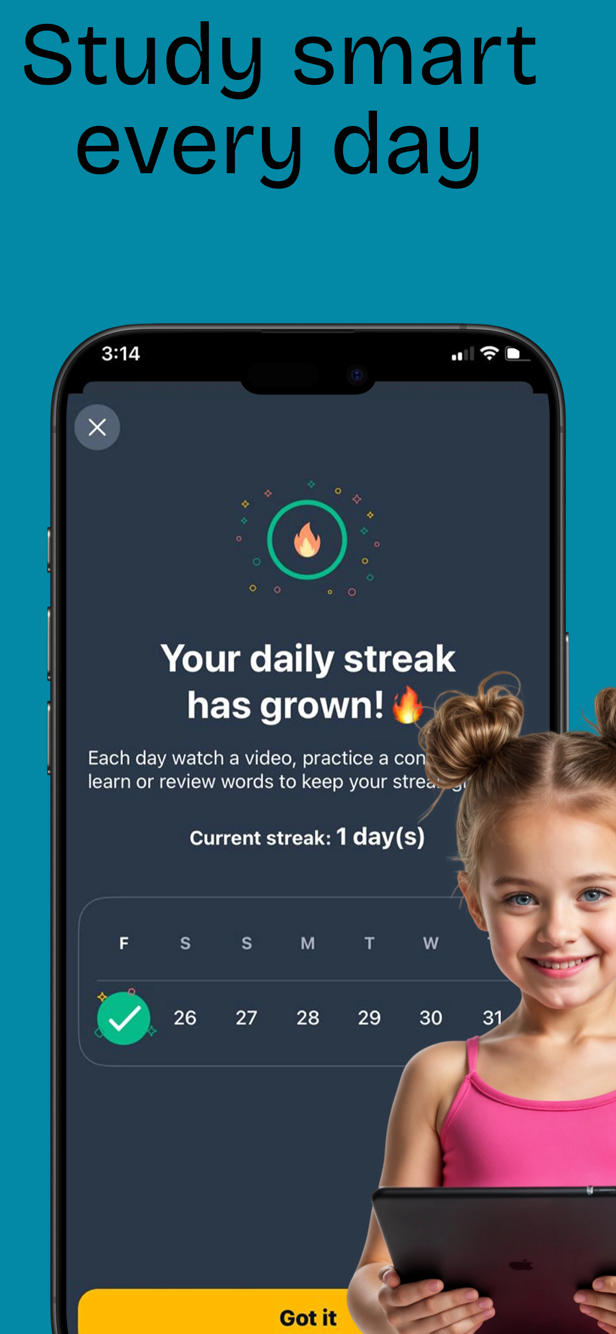 App Store screenshot template for kids education app – progress and badges