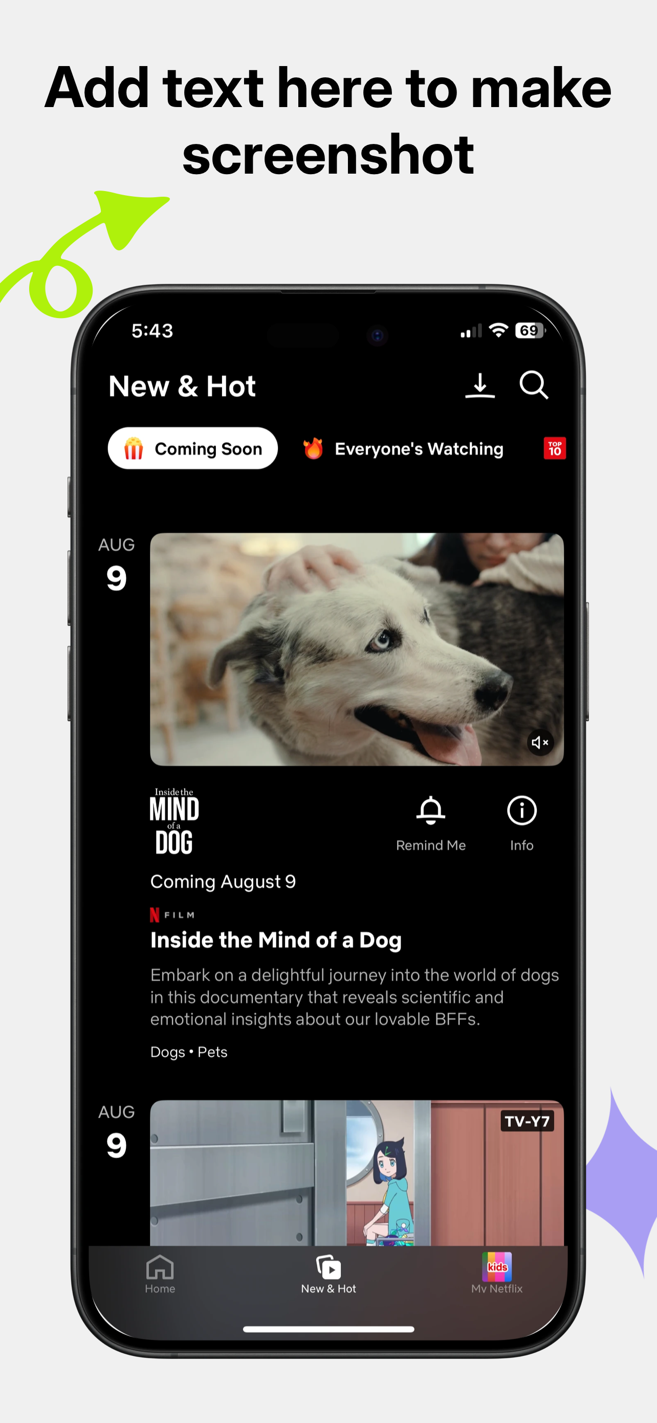 App Store screenshot template for streaming app – new and hot section