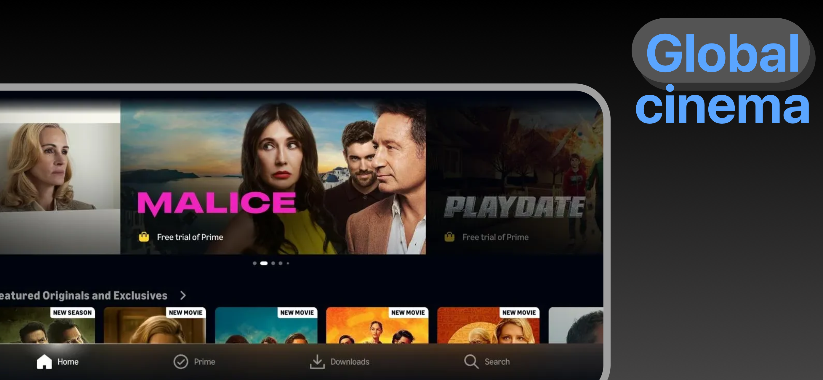 App Store landscape screenshot template for streaming app – downloads for offline viewing